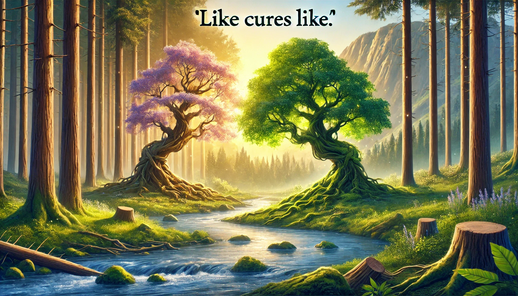 A serene landscape illustrating the principle of natural healing_ 'Like cures like.